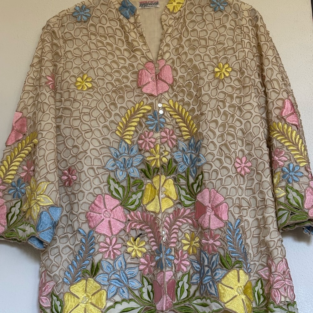 Floral Embroidered Beige Top
